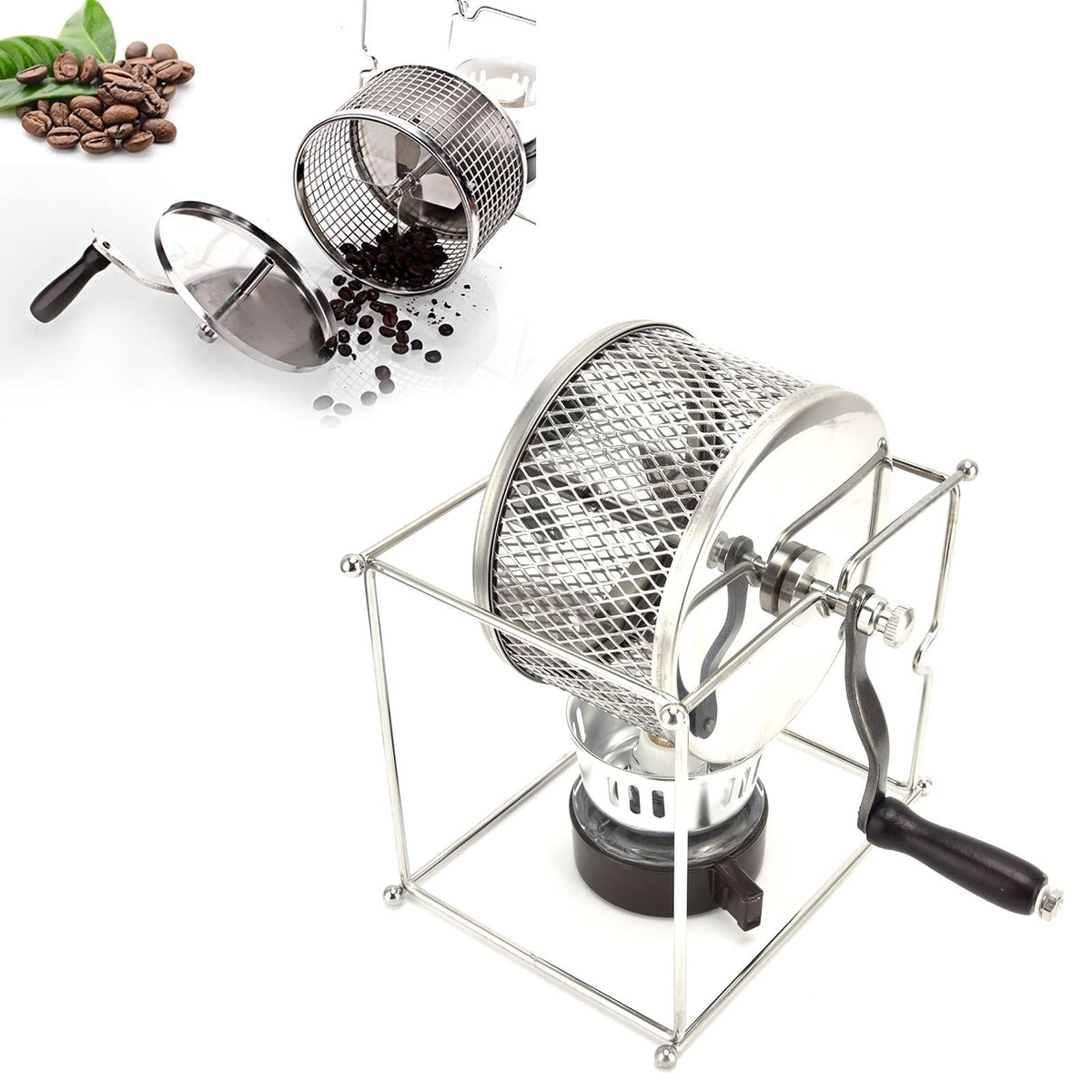 Stainless Steel Coffee Bean Roaster for Coffee Lovers
Hand Crank Manual Roasting Machine with Temperature Control, DIY Enthusiasts, Home Use Peanut(silver)