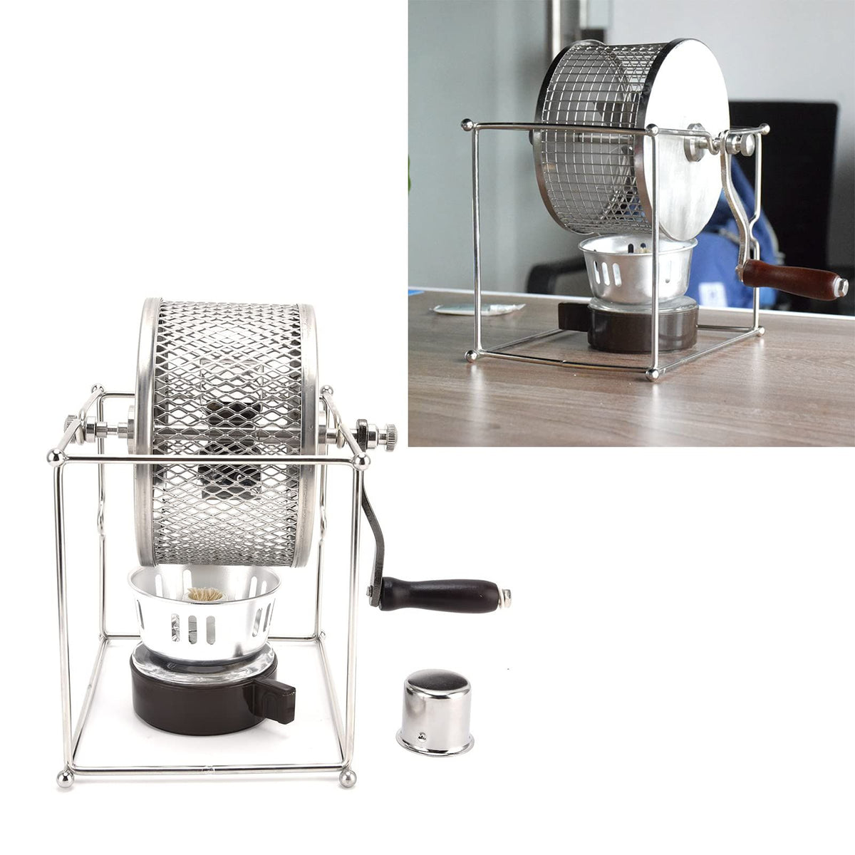 Stainless Steel Coffee Bean Roaster for Coffee Lovers
Hand Crank Manual Roasting Machine with Temperature Control, DIY Enthusiasts, Home Use Peanut(silver)