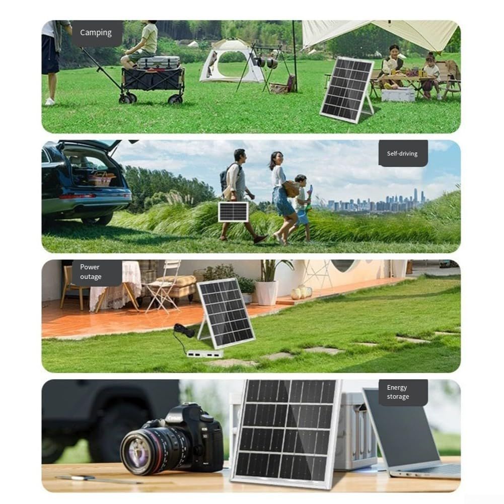 6W 5V Solar Panel USB Charger – 4 USB Ports for Fans & Electronic Devices, Solar Battery Charger with Aluminum Frame, Portable Outdoor Power Solution(silver)