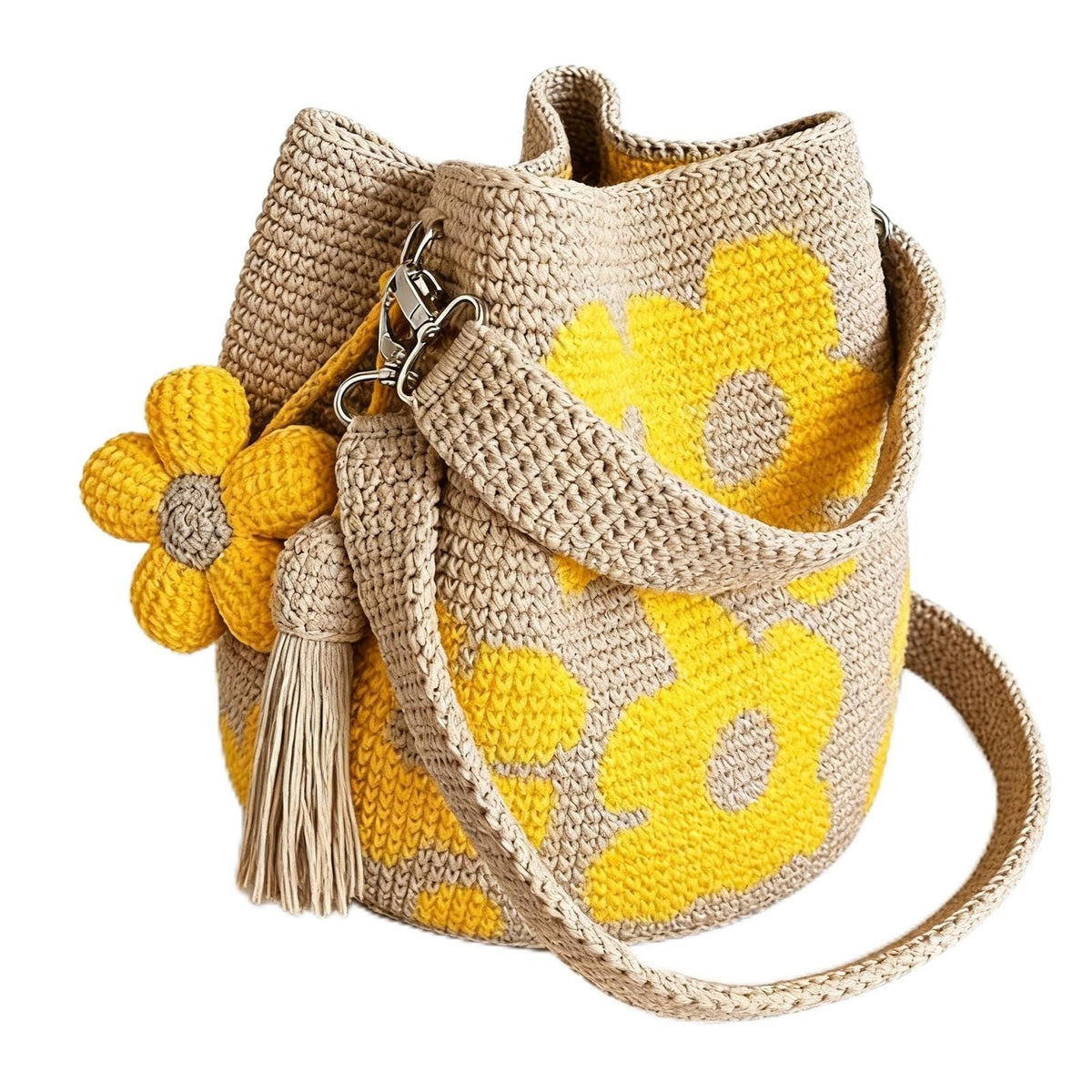 Handmade Crochet Flower Tote Bag for Women, Purse Boho Crochet Purse Crossbody Shoulder Beach Bag Daily Use Summer(White)