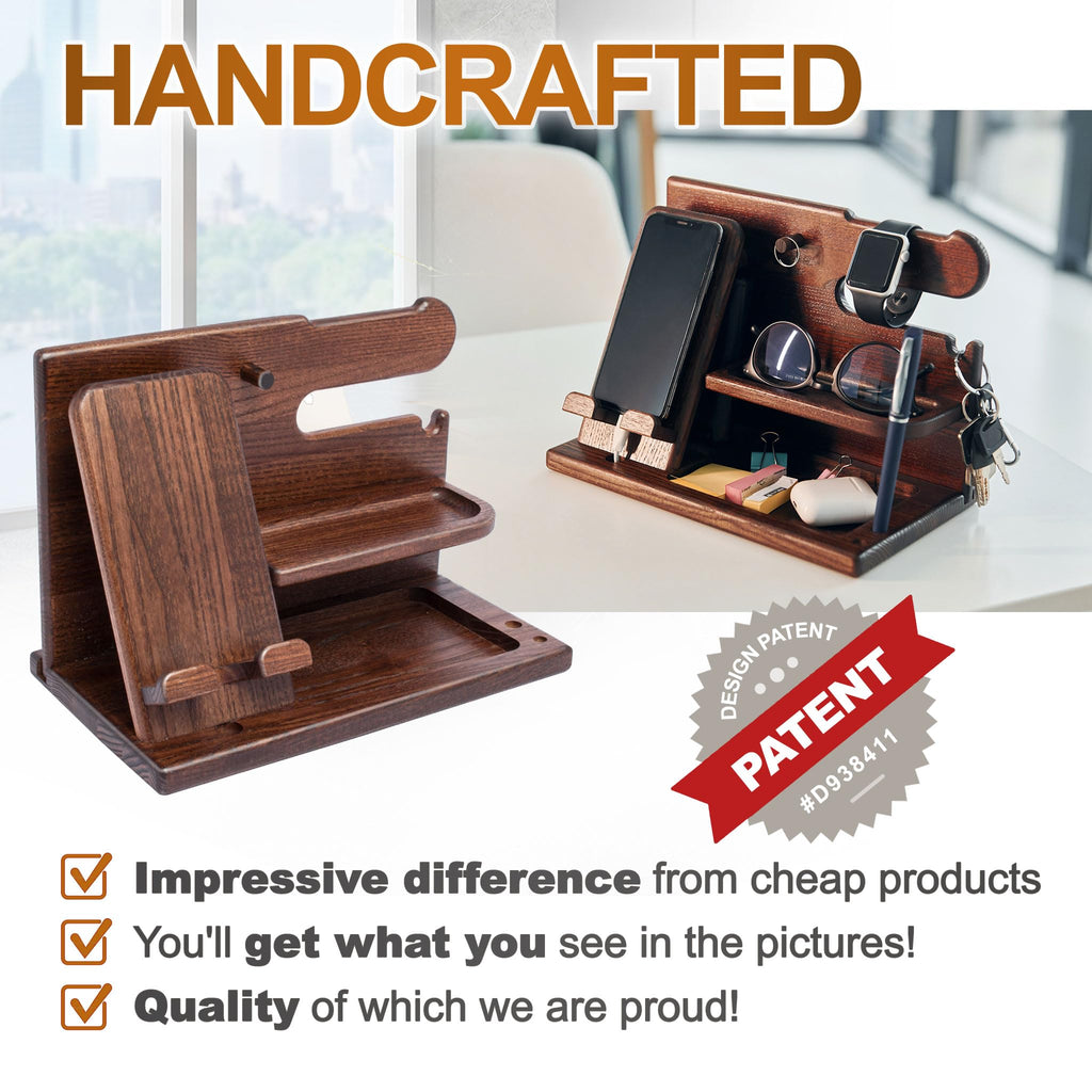 Wooden Desk Organizer for Men – Multi-Function Phone Stand, Watch & Gl