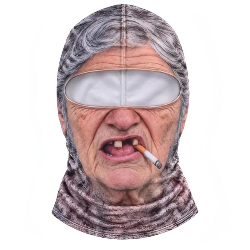 Funny Head Mask, Realistic 3D Printed Full-Face Cover with Neck Protection, Novelty Headwear for Parties, Cosplay, Cycling & Fun, Ice Silk Version (gray)