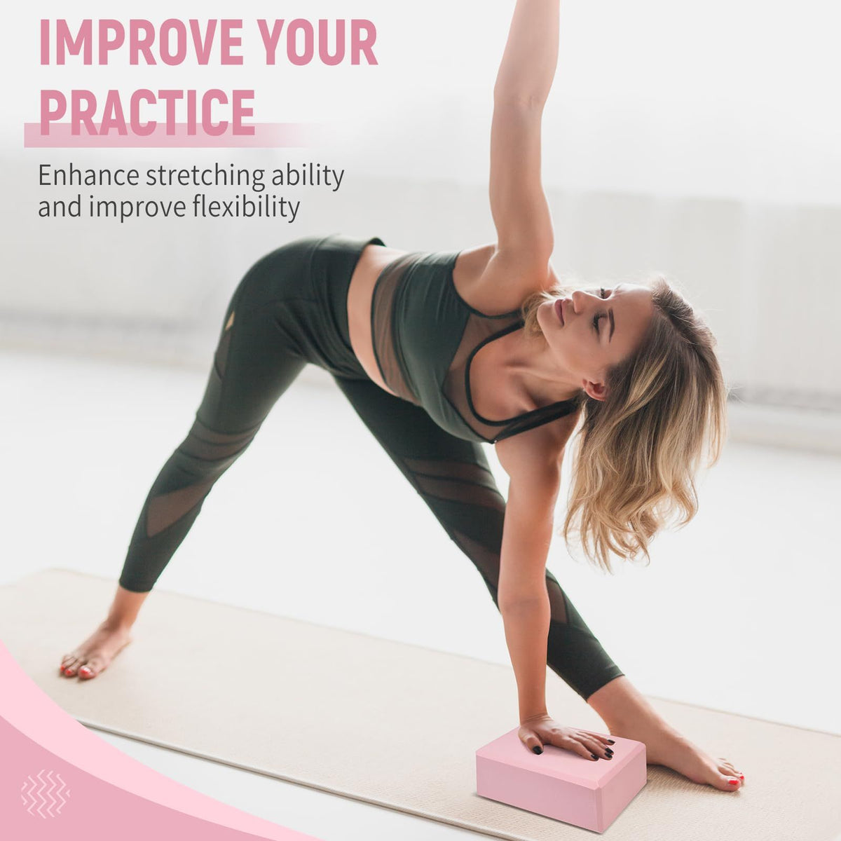 Yoga Block, 2 Pack High-Density Non-Slip EVA Foam Exercise Brick
9"x6"x3" Supportive & Lightweight Props for Yoga, Pilates, Meditation, and Stretching, Exercise Equipment for Home(pink)