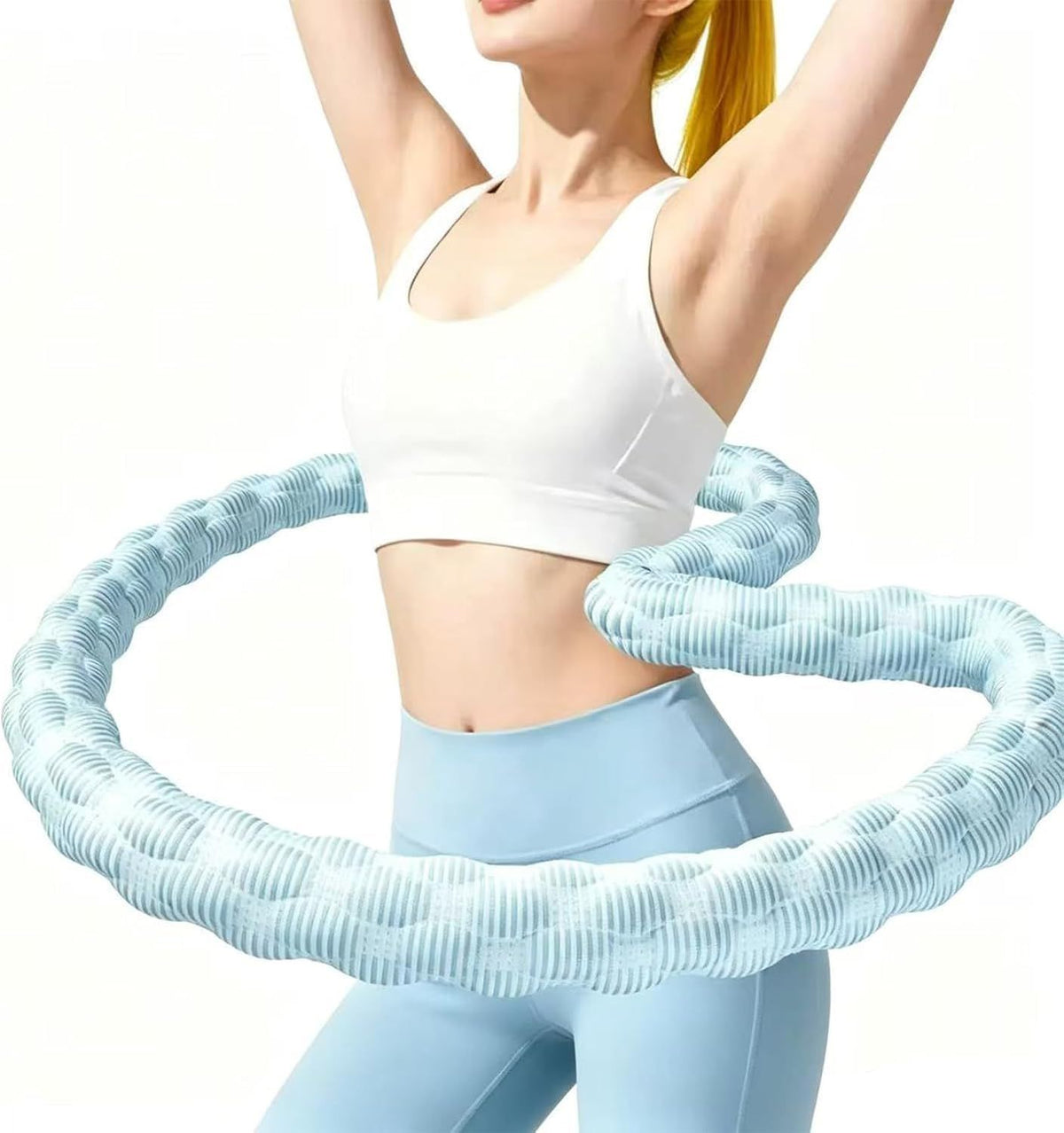 5.5 Lb Weighted Hula Hoop with Cooling Fabric for Adults, Quiet Spinning & Folding Design for Home Workouts, Apartments & Travel(Light Blue)