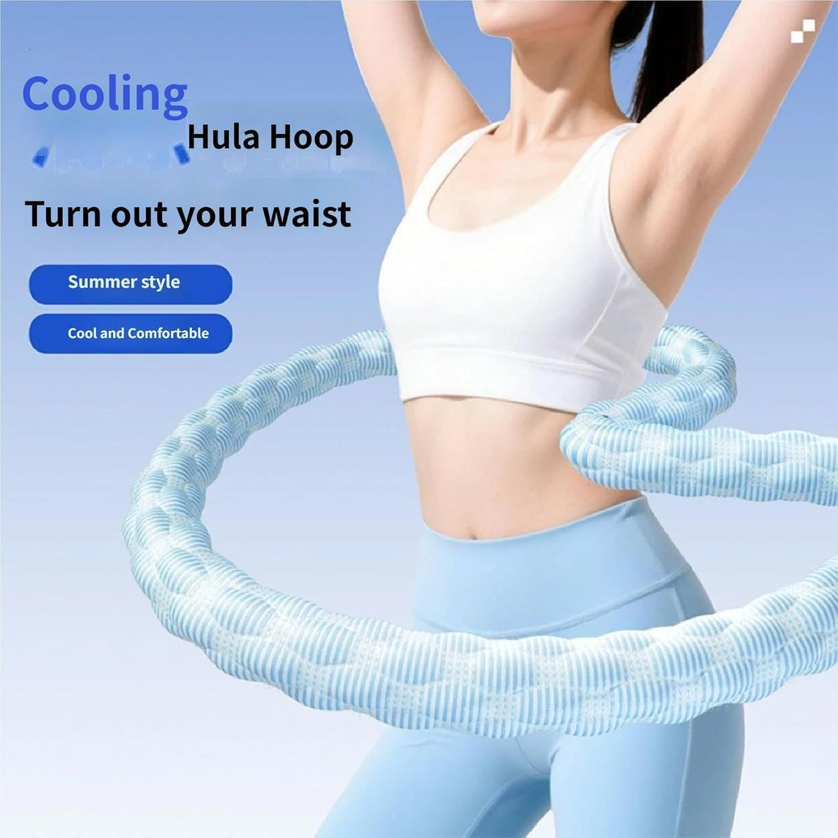 5.5 Lb Weighted Hula Hoop with Cooling Fabric for Adults, Quiet Spinning & Folding Design for Home Workouts, Apartments & Travel(Light Blue)