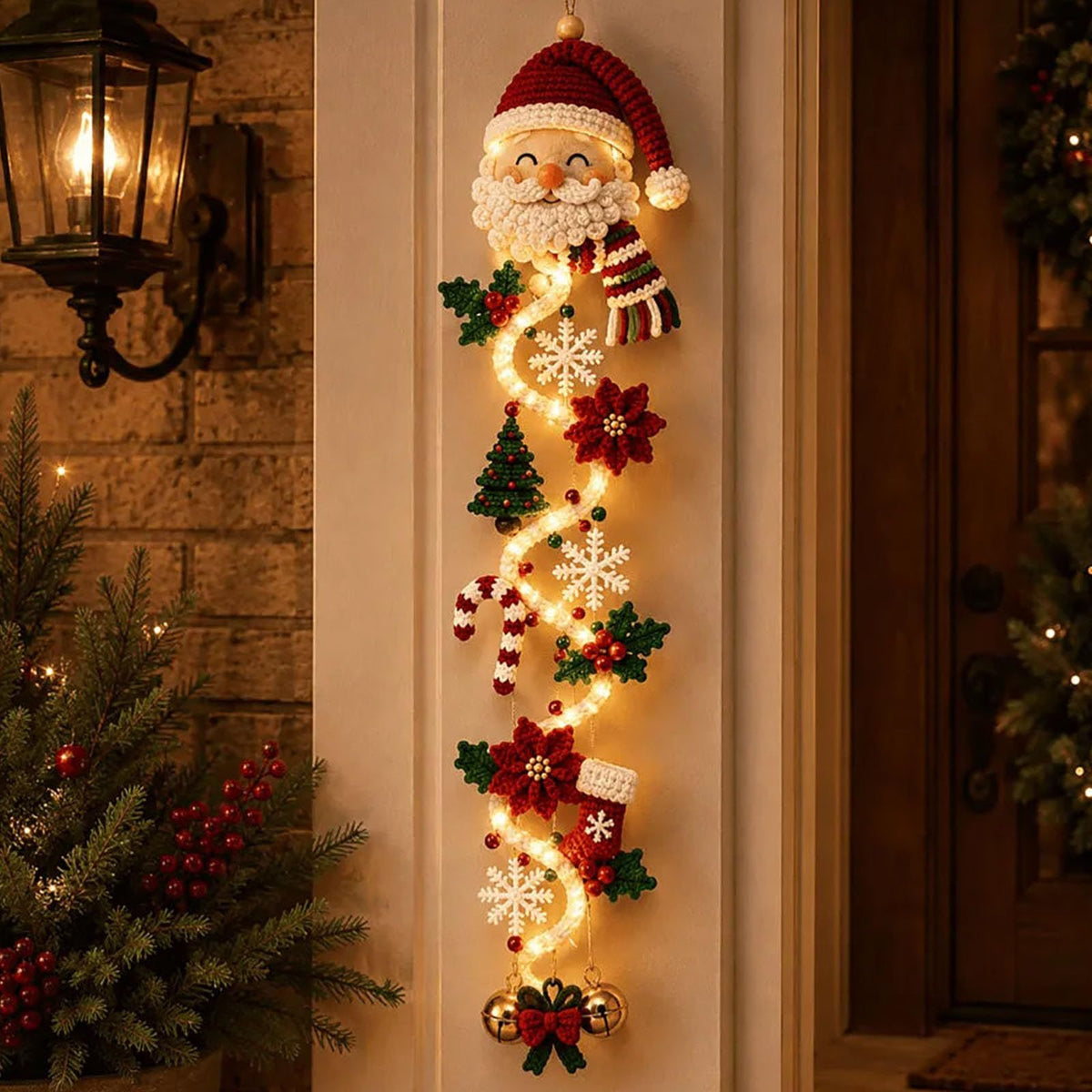 MerryCascade Glowing Christmas Door Hanger with Lights, Festive Dimensional Details, Space-Saving Vertical Decor for Window, Wall & Mantel(red)