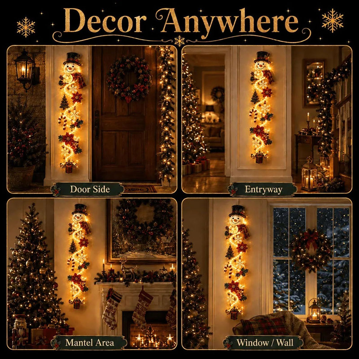MerryCascade Glowing Christmas Door Hanger with Lights, Festive Dimensional Details, Space-Saving Vertical Decor for Window, Wall & Mantel(red)