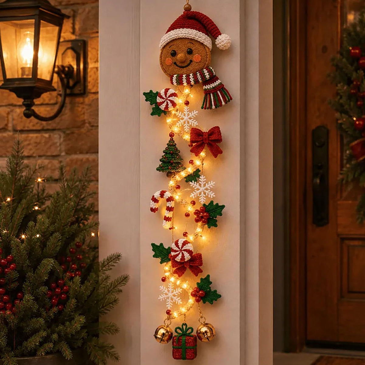 MerryCascade Glowing Christmas Door Hanger with Lights, Festive Dimensional Details, Space-Saving Vertical Decor for Window, Wall & Mantel(red)