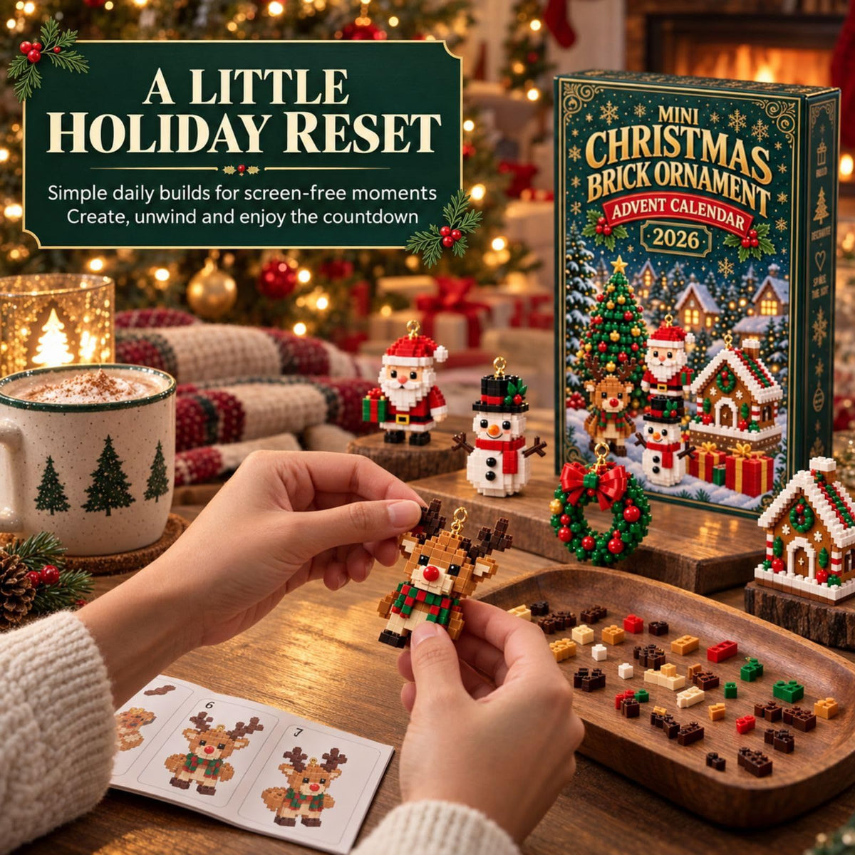 24-Day Mini Christmas Brick Advent Calendar 2026, DIY Xmas Tree Ornament
24 Unique Buildable Designs with Hanging Loops, DIY Building Set for Christmas Trees, Garlands, Mantels and Festive Displays(Green)