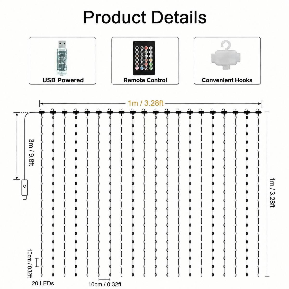 2M*2M Smart LED Curtain Lights – App & Remote Control, Music Sync, 400 LEDs, Festive Patterns & Timer, USB Waterproof Fairy Lights for Balcony, Party & Christmas Decor(Rainbow)