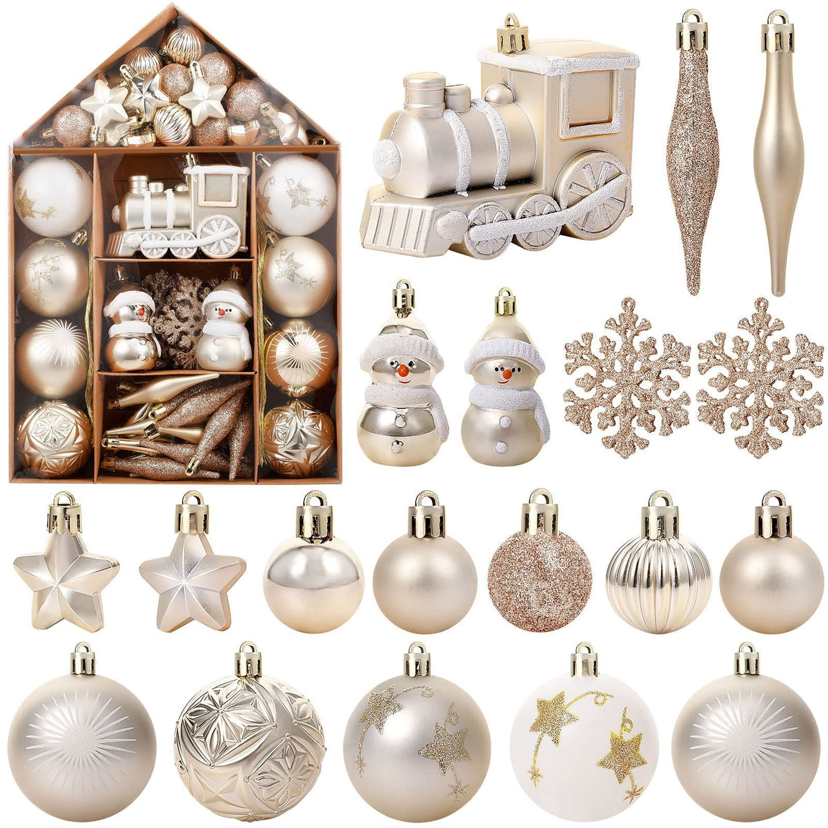 70-Pack Shatterproof Christmas Ornament Set for Tree, Holiday Party Decor, 70Pcs (Beige)
