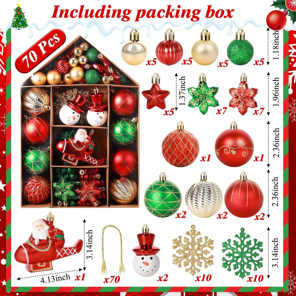 70-Pack Shatterproof Christmas Ornament Set for Tree, Holiday Party Decor, 70Pcs (Pink)