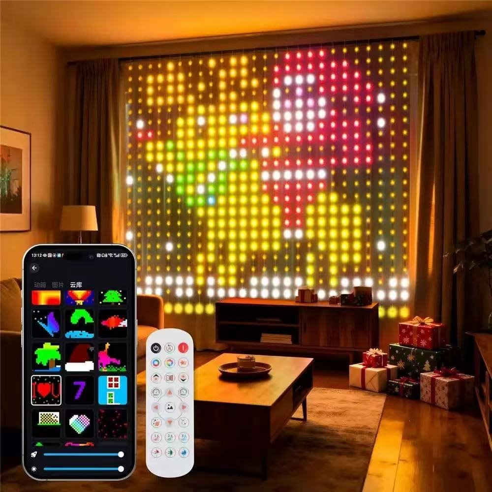 3M*3M Smart LED Curtain Lights – App & Remote Control, Music Sync, 400 LEDs, Festive Patterns & Timer, USB Waterproof Fairy Lights for Balcony, Party & Christmas Decor(Rainbow)