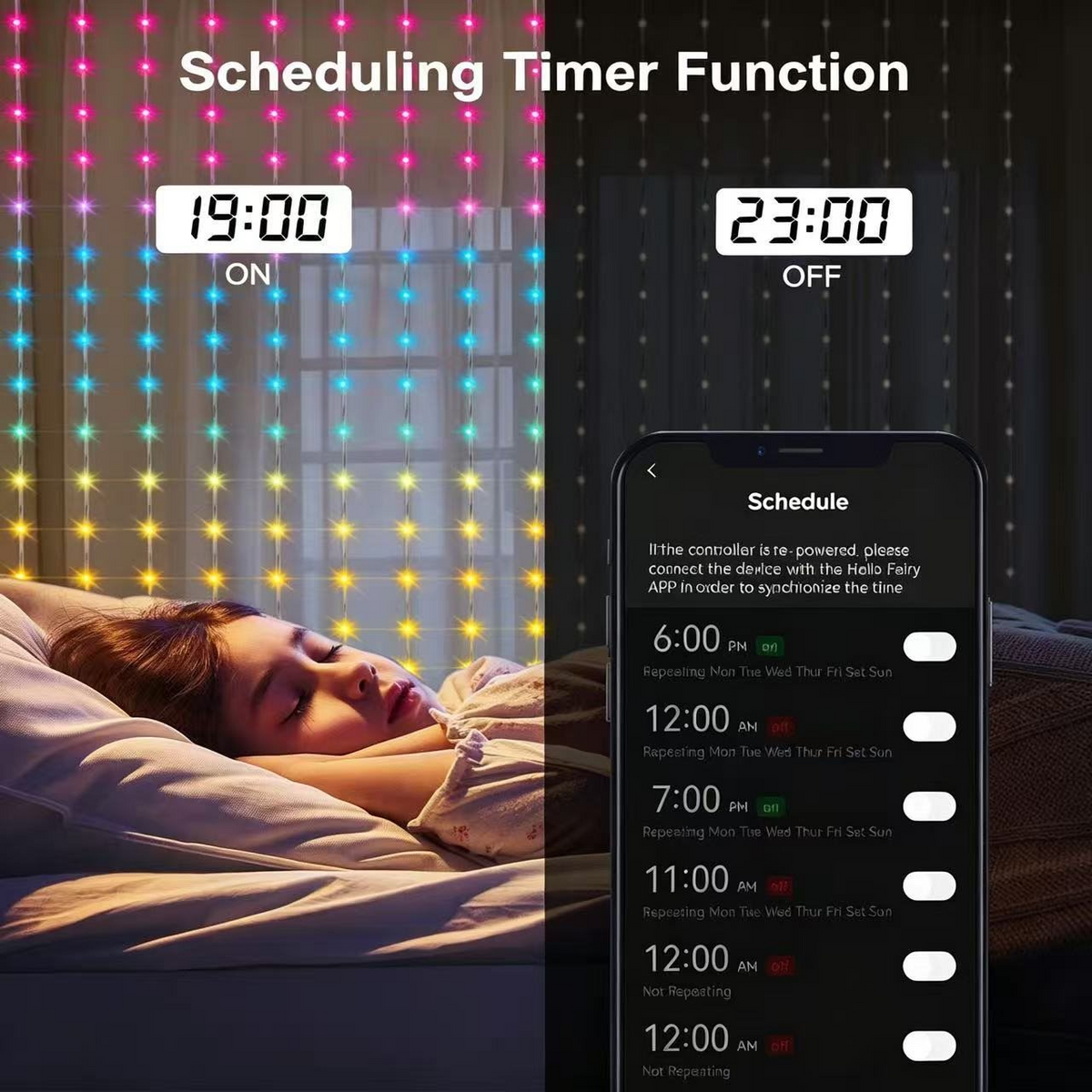 3M*3M Smart LED Curtain Lights – App & Remote Control, Music Sync, 400 LEDs, Festive Patterns & Timer, USB Waterproof Fairy Lights for Balcony, Party & Christmas Decor(Rainbow)