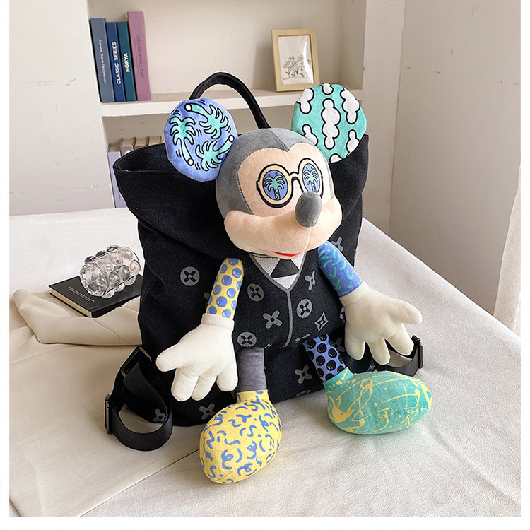 Fashion Canvas Backpack with 3D Decorative Accent,16-Inch Laptop Fit, Nylon Material, Unisex Design, Anime Cartoon Print(Khaki)
