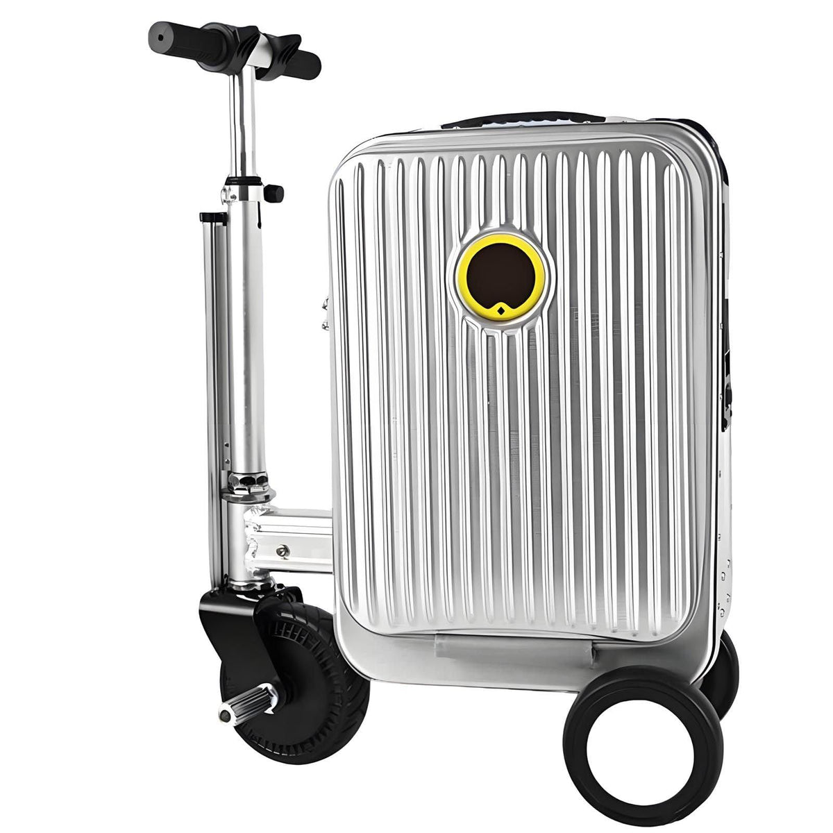 Electric Rideable Suitcase 20", 250W Motorized Scooter Luggage for Adults, Striped Design, USB Charging Expandable Carry-On with Wheels, 110kg Capacity, 12km/h(Silver)