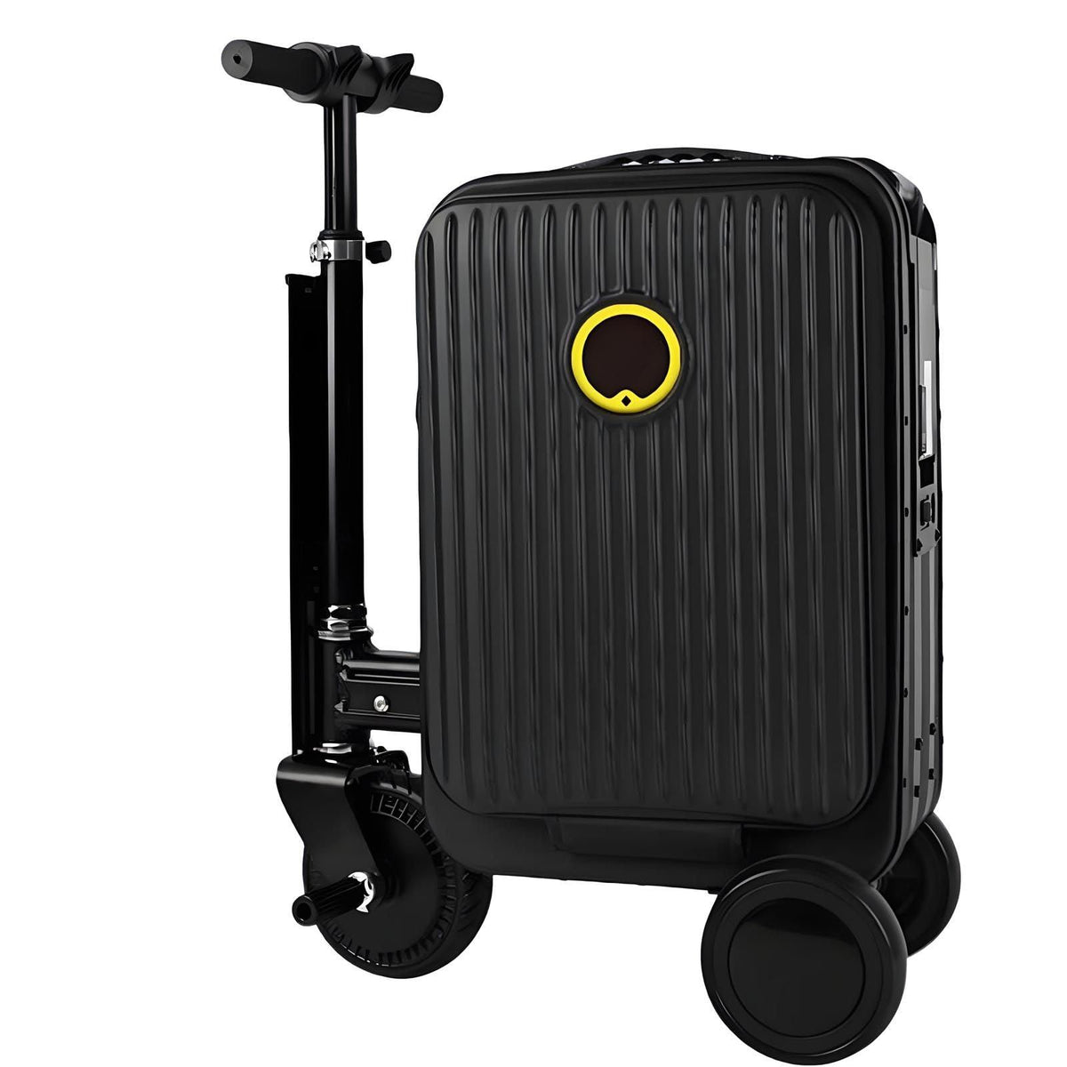 Electric Rideable Suitcase 20", 250W Motorized Scooter Luggage for Adults, Striped Design, USB Charging Expandable Carry-On with Wheels, 110kg Capacity, 12km/h(Black)