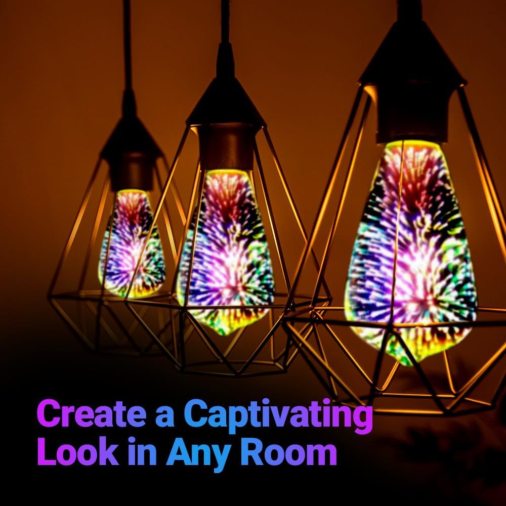 4Pack Infinity 3D Fireworks Effect ST64 LED Light - 3W 120V Fairy Multicolor Disco Party Bulb, Stain Glass Colorful Firework Light(Purple)