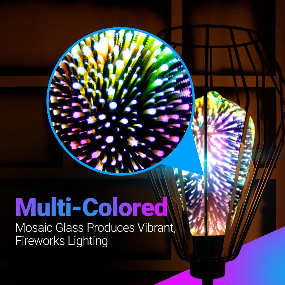 4Pack Infinity 3D Fireworks Effect ST64 LED Light - 3W 120V Fairy Multicolor Disco Party Bulb, Stain Glass Colorful Firework Light(Purple)