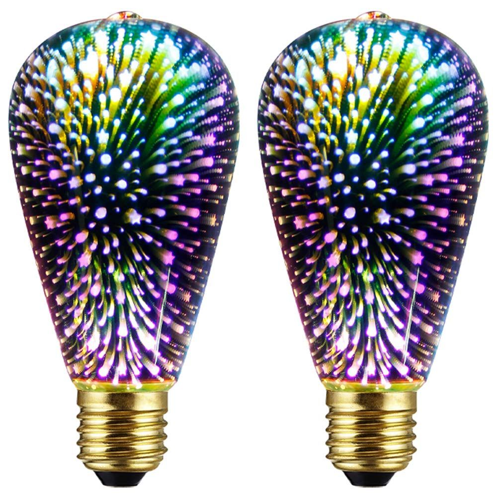 4Pack Infinity 3D Fireworks Effect ST64 LED Light - 3W 120V Fairy Multicolor Disco Party Bulb, Stain Glass Colorful Firework Light(Purple)