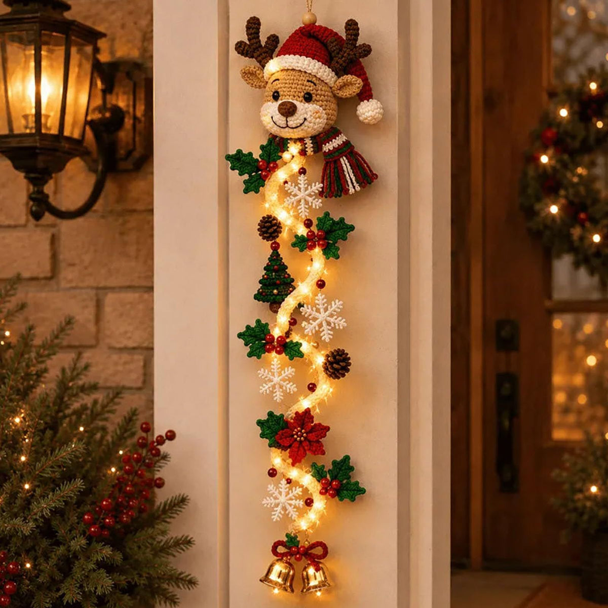 MerryCascade Glowing Christmas Door Hanger with Lights, Festive Dimensional Details, Space-Saving Vertical Decor for Window, Wall & Mantel(red)