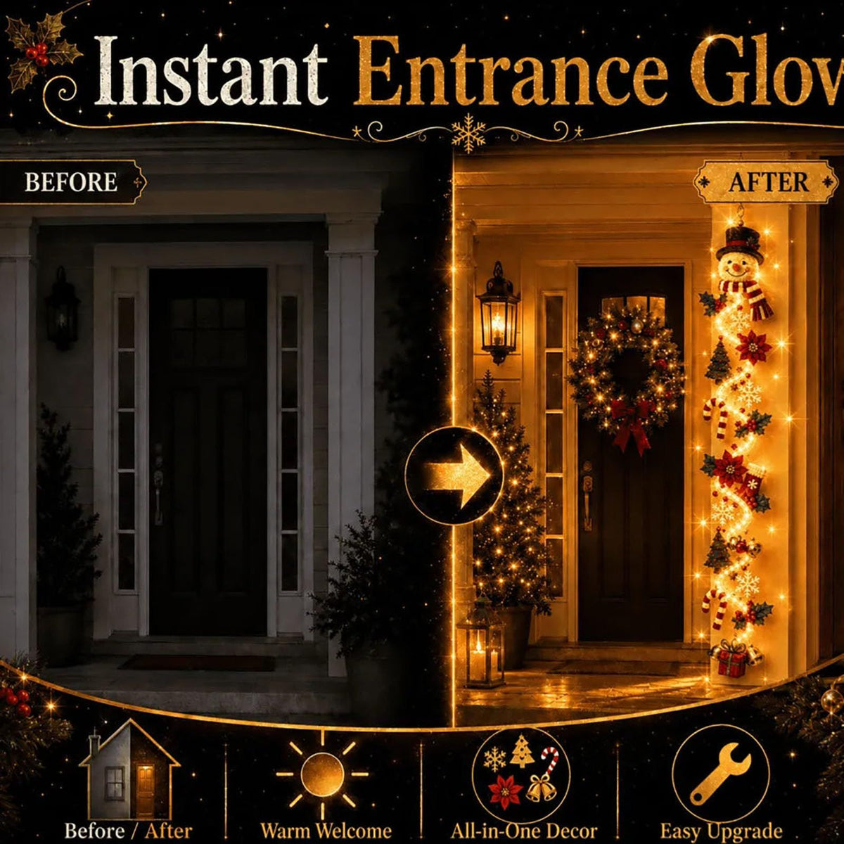 MerryCascade Glowing Christmas Door Hanger with Lights, Festive Dimensional Details, Space-Saving Vertical Decor for Window, Wall & Mantel(red)