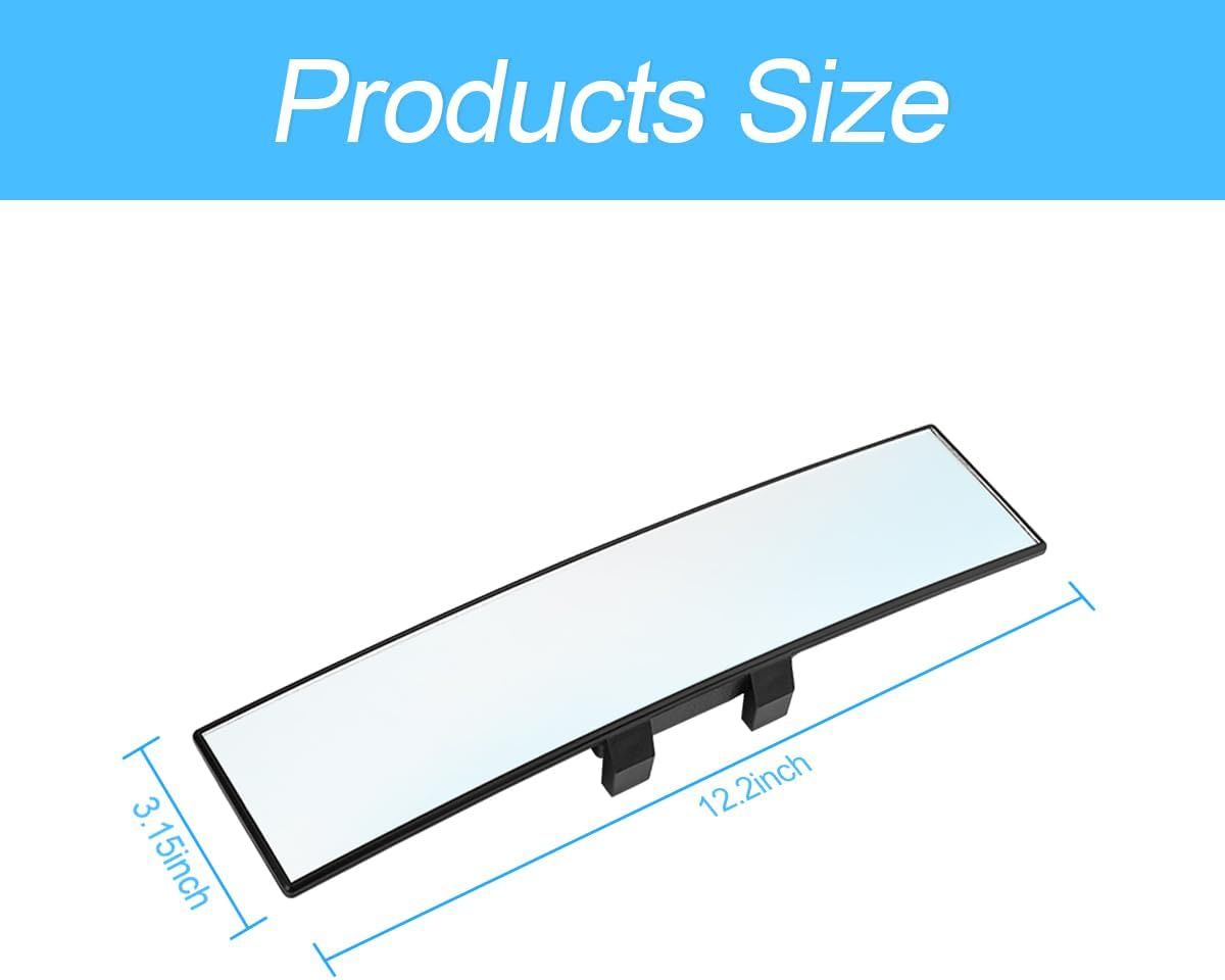 Wide-Angle Car Rearview Mirror with Curved HD Glass Lens, Clip-On Design, ABS Frame, Anti-Glare Coating, Universal Fit for Sedans SUVs Trucks Vans, Easy 10-Second Installation (White)