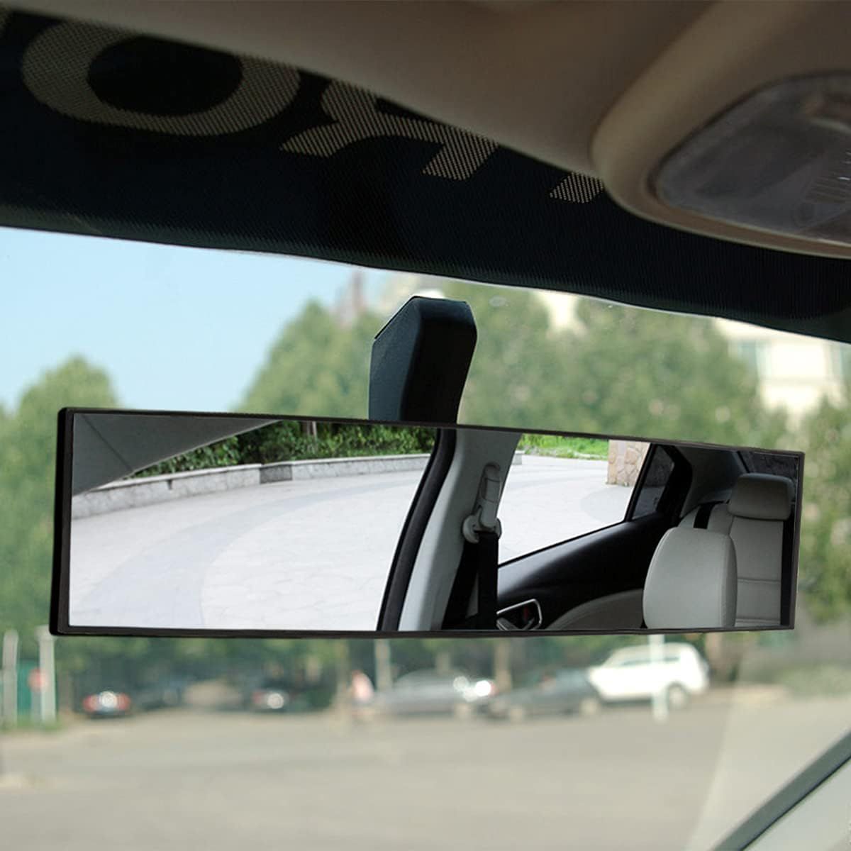 Wide-Angle Car Rearview Mirror with Curved HD Glass Lens, Clip-On Design, ABS Frame, Anti-Glare Coating, Universal Fit for Sedans SUVs Trucks Vans, Easy 10-Second Installation (White)