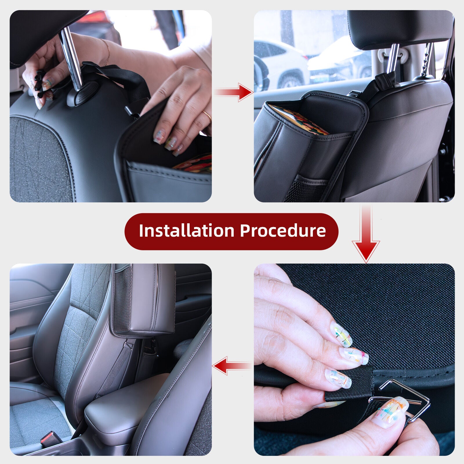 Car Seat Storage Organizer: Side-Mount Tissue Holder with Mesh Pockets – Waterproof Cup/Wallet Organizer for Cars/SUVs (Black)