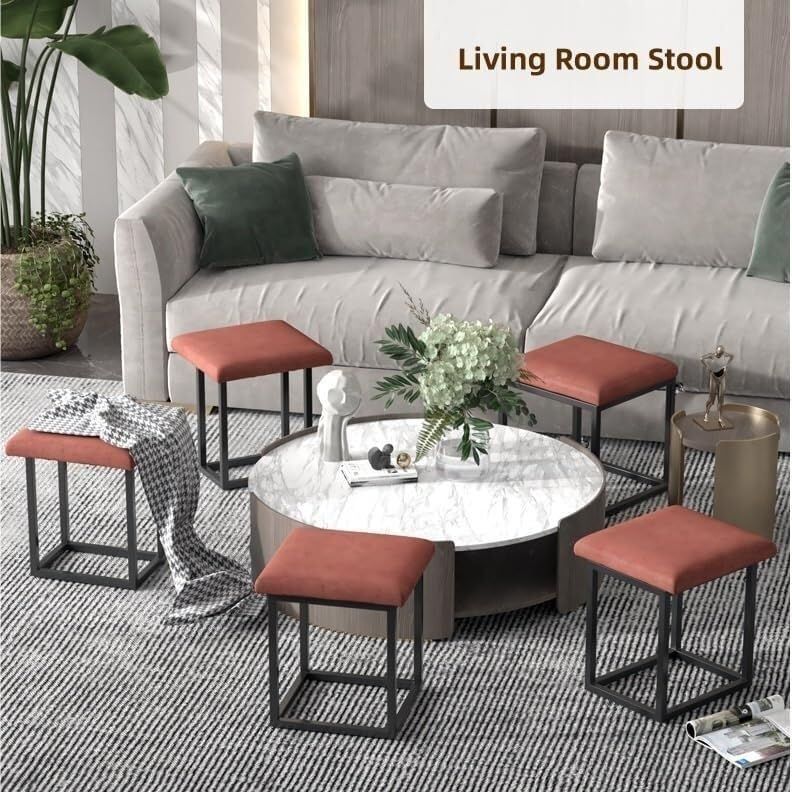 Stool, 5 in 1 Nesting Ottoman Stool with Swivel Casters Stackable Cube Square Sofa Vanity Movable Footstool for Living Room Bedroom(Yellow)
