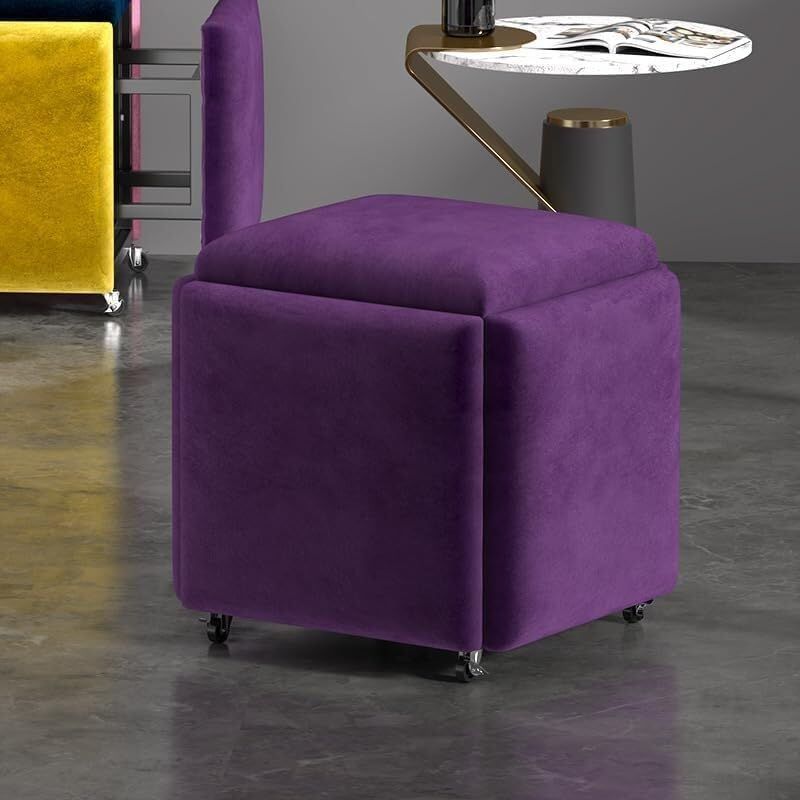Stool, 5 in 1 Nesting Ottoman Stool with Swivel Casters Stackable Cube Square Sofa Vanity Movable Footstool for Living Room Bedroom(Yellow)