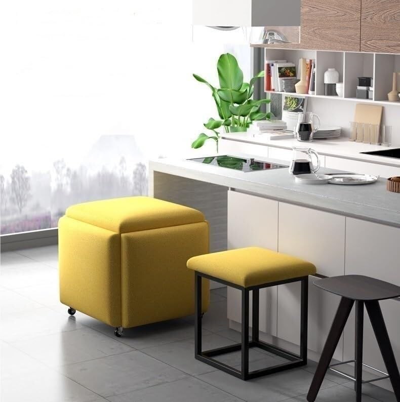 Stool, 5 in 1 Nesting Ottoman Stool with Swivel Casters Stackable Cube Square Sofa Vanity Movable Footstool for Living Room Bedroom(Purple)