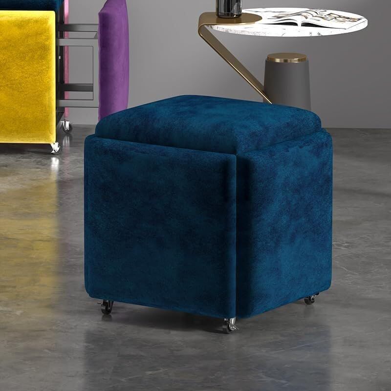 Stool, 5 in 1 Nesting Ottoman Stool with Swivel Casters Stackable Cube Square Sofa Vanity Movable Footstool for Living Room Bedroom(Purple)