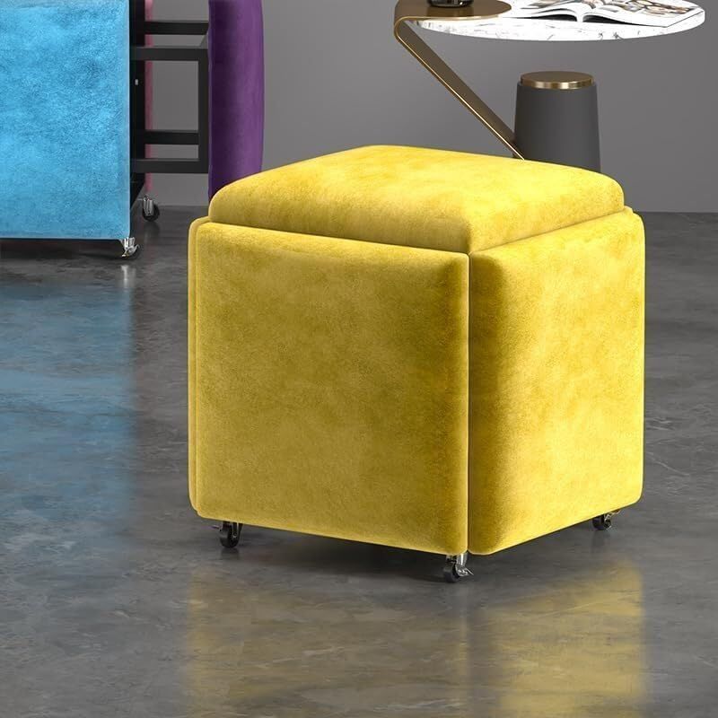Stool, 5 in 1 Nesting Ottoman Stool with Swivel Casters Stackable Cube Square Sofa Vanity Movable Footstool for Living Room Bedroom(Blue)