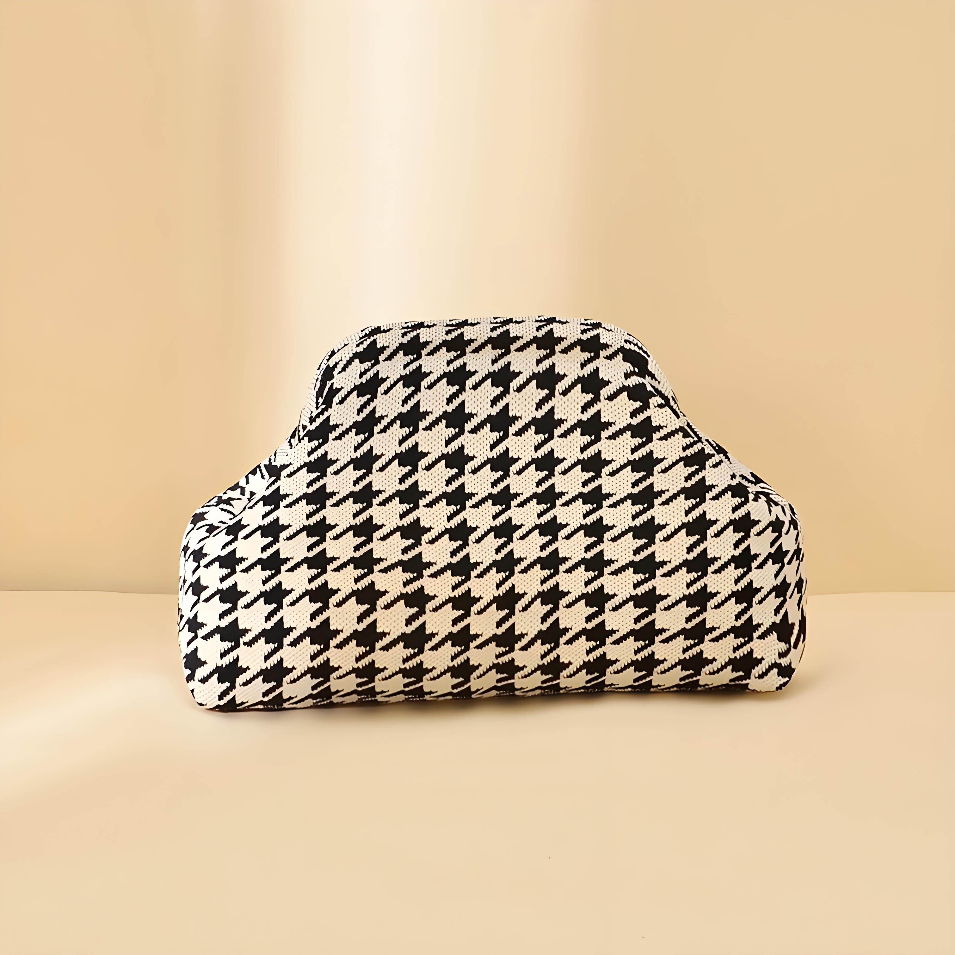 Houndstooth Knit Cloud Bag: Commute & Daily Handbag, Portable Storage Clutch (Black) | Other Colors Available in Store