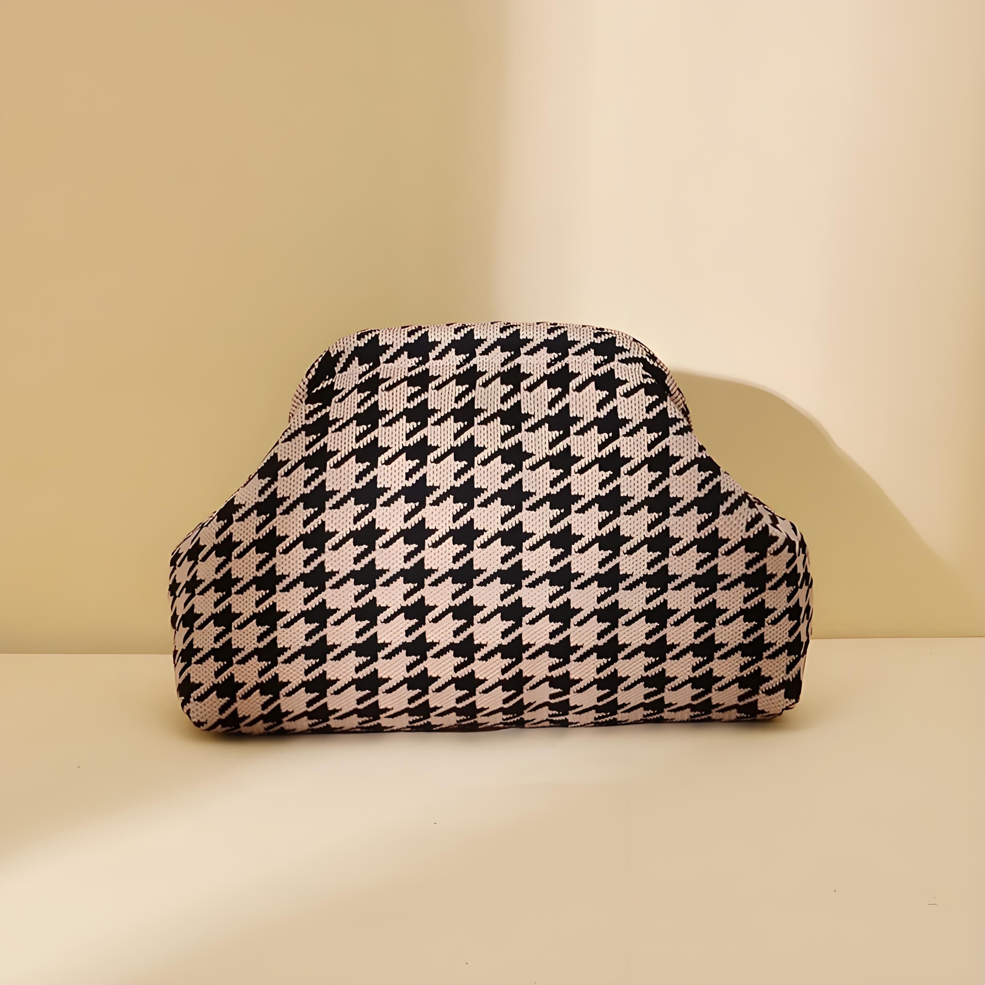 Houndstooth Knit Cloud Bag: Commute & Daily Handbag, Portable Storage Clutch (Khaki) | Other Colors Available in Store