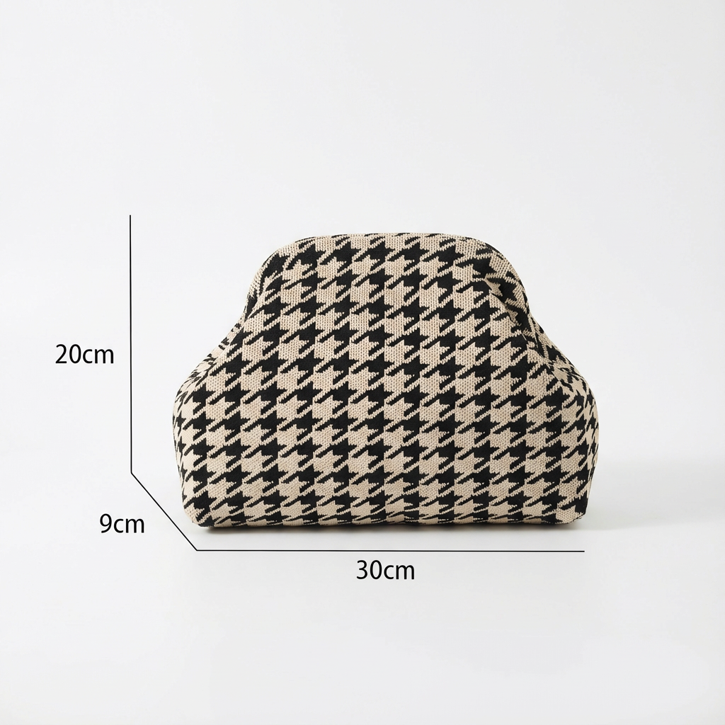 Houndstooth Knit Cloud Bag: Commute & Daily Handbag, Portable Storage Clutch (Khaki) | Other Colors Available in Store
