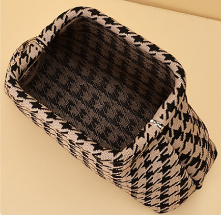 Houndstooth Knit Cloud Bag: Commute & Daily Handbag, Portable Storage Clutch (Khaki) | Other Colors Available in Store
