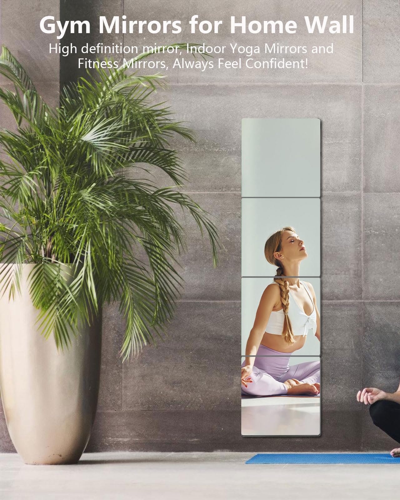 Shatterproof Acrylic Mirror Tiles – 4-Pack Wall Stickers for Kids, Home Gym, Bedroom & Bathroom, Easy Peel-and-Stick Decorative Mirrors with Double-Sided Tape (Silver,8" x 8")