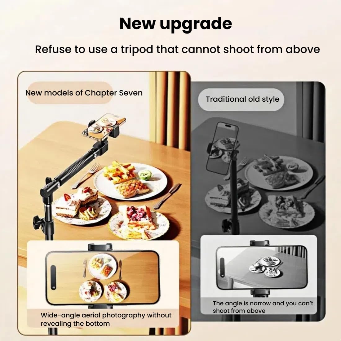 Floor Standing Phone Tripod with Swan Neck Arm – Includes Phone Clamp & Selfie Remote, Multi-Angle Stand for Live Streaming, Food Photography, Vlogging (Black)