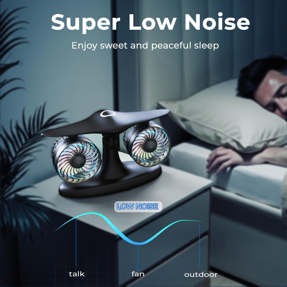 Dual Turbine Desk Fan with Aircraft Design – Wireless, Quiet, 3-Speed Touch Control for Home, Office, Bedroom, Portable Cooling (Black)