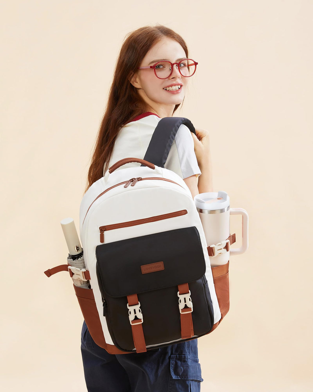 School Backpack for Teens & Students – Large Capacity Laptop Bag with 15.6 Inch Compartment, Waterproof Fabric & Multiple Pockets, Ideal for College, Travel, and Daily Use (Brown)