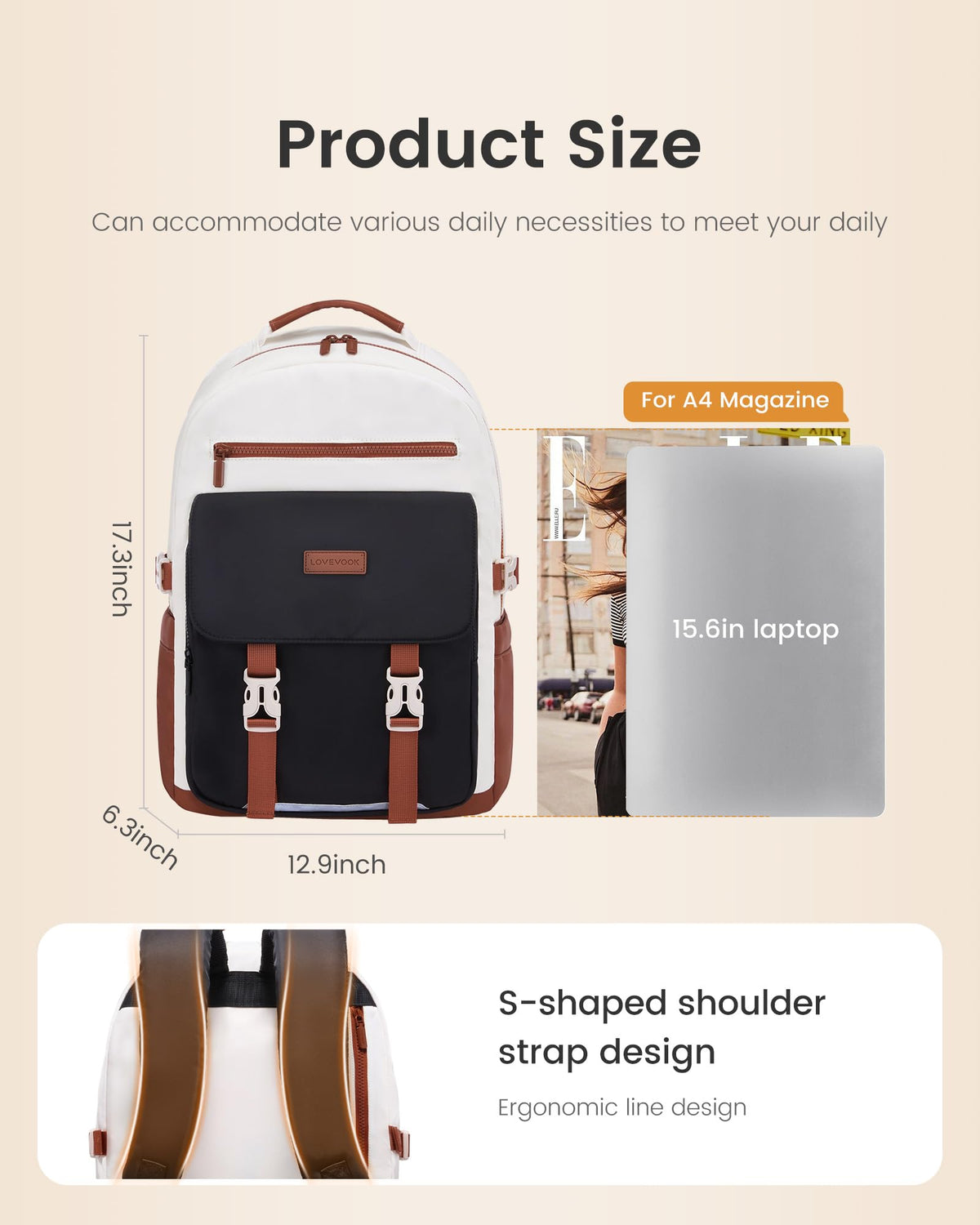 School Backpack for Teens & Students – Large Capacity Laptop Bag with 15.6 Inch Compartment, Waterproof Fabric & Multiple Pockets, Ideal for College, Travel, and Daily Use (Brown)