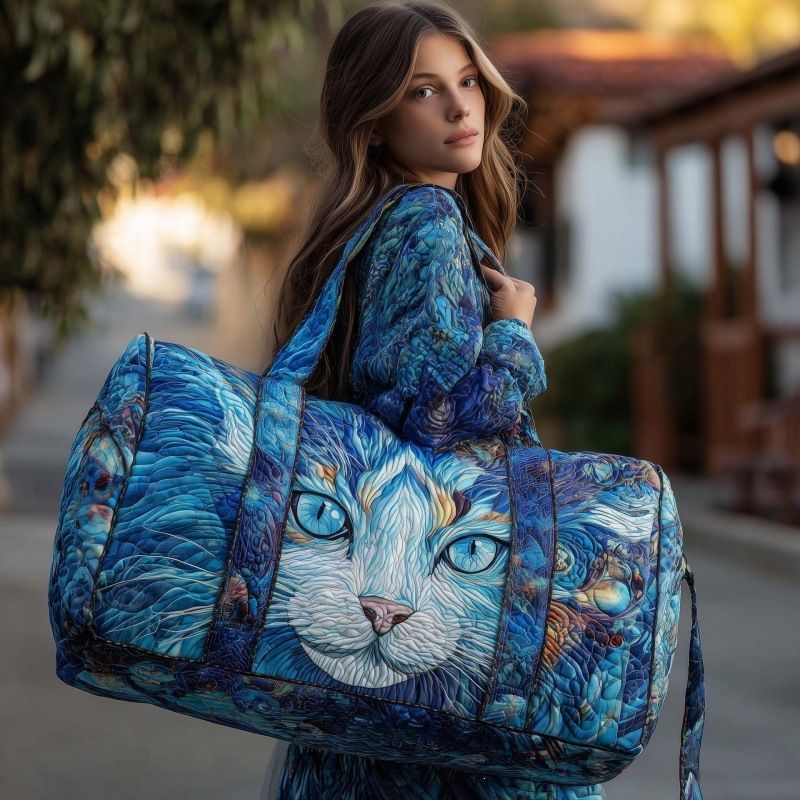 Hippie Bohemian Quilted Weekender Travel Bag, Multifunctional Tote Bags with Zipper, Retro Book Duffle Bags for Party(Blue)