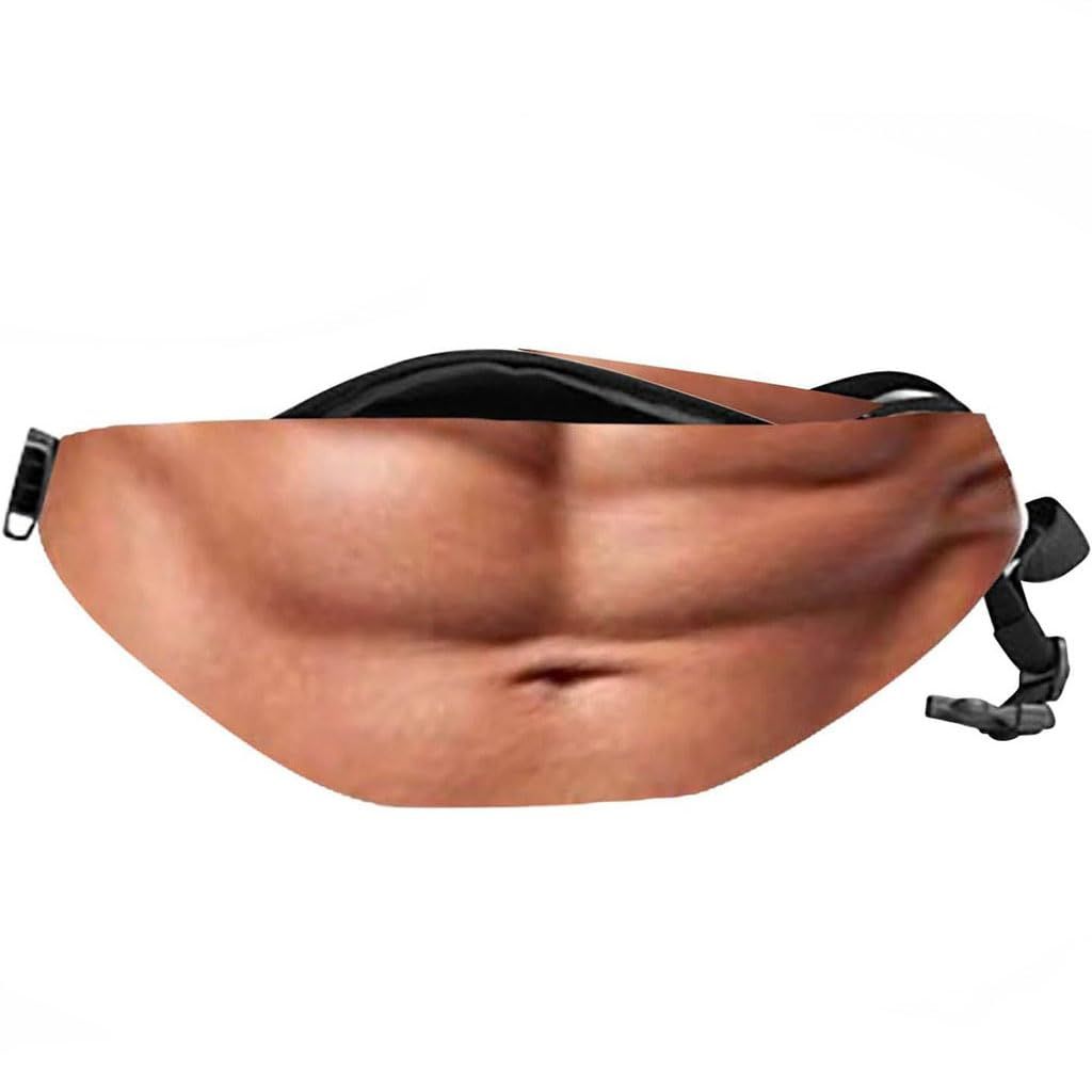 Beer Belly Fanny Pack, Hairy Belly Fanny Pack, Dad Bod Belly Fanny Packs Multiple Styles, Zippered Pocket, Unisex Design, Realistic Fake Belly Waist Bag for Parties & Everyday Essentials, Muscle Abs Version