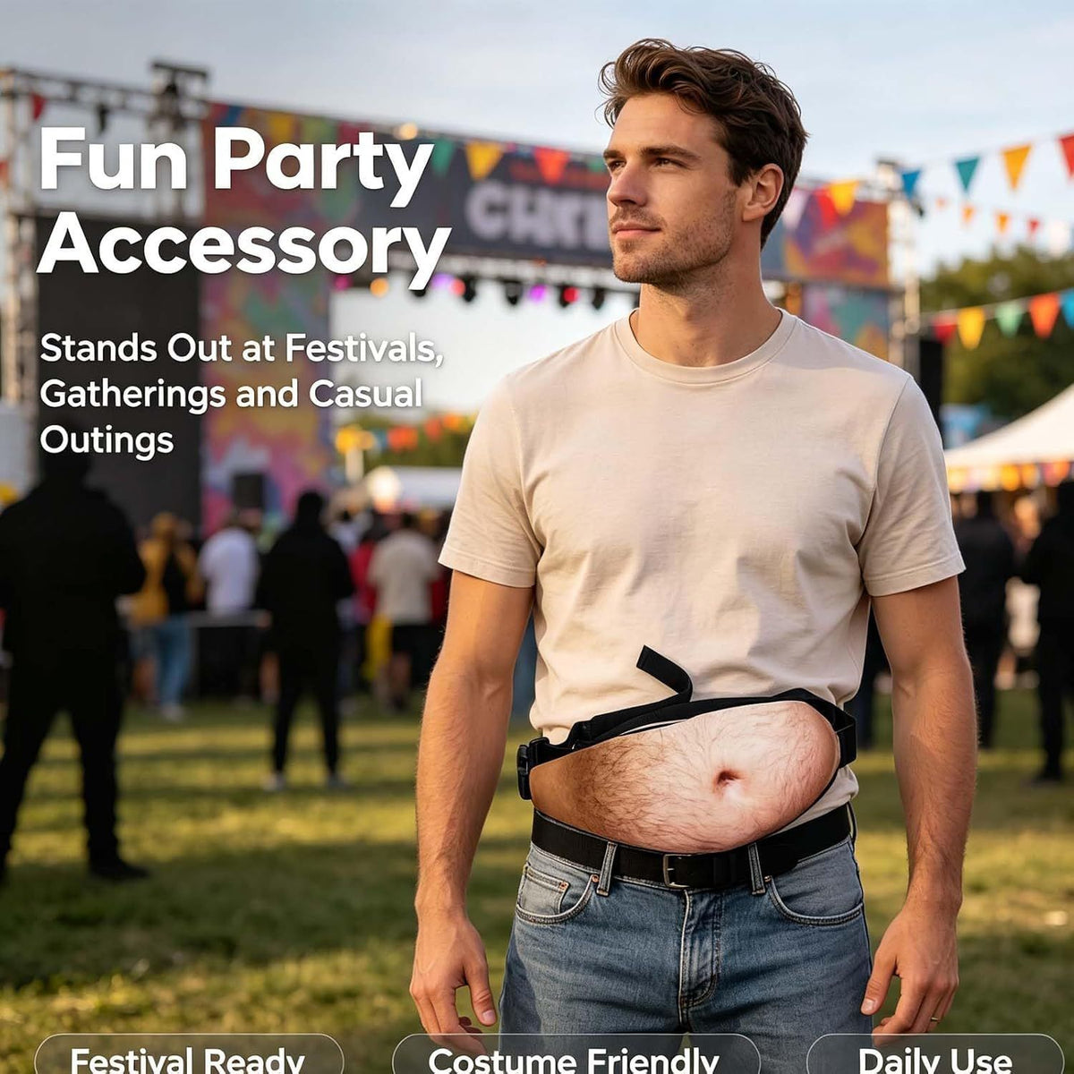 Beer Belly Fanny Pack, Hairy Belly Fanny Pack, Dad Bod Belly Fanny Packs Multiple Styles, Zippered Pocket, Unisex Design, Realistic Fake Belly Waist Bag for Parties & Everyday Essentials, Muscle Abs Version