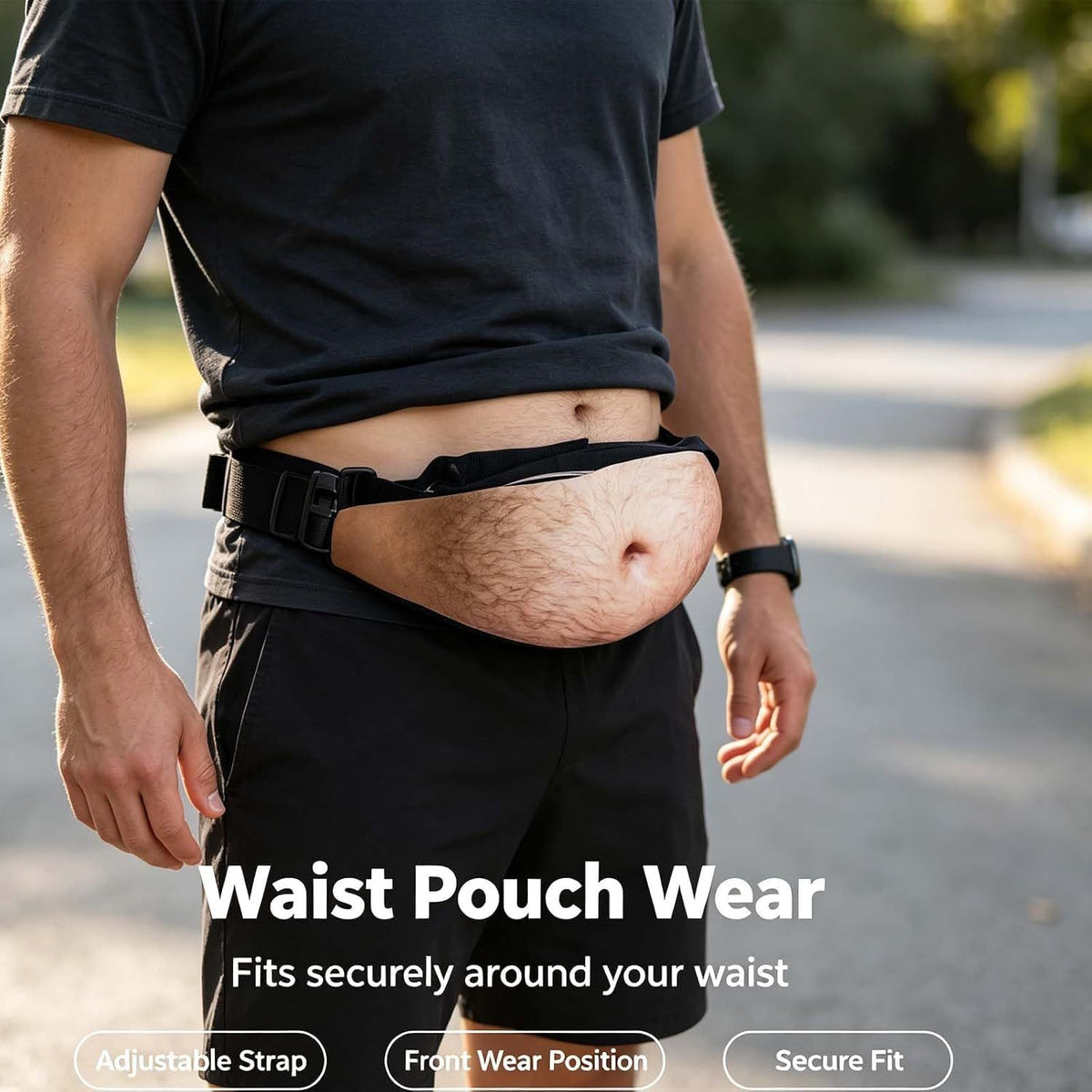 Beer Belly Fanny Pack, Hairy Belly Fanny Pack, Dad Bod Belly Fanny Packs Multiple Styles, Zippered Pocket, Unisex Design, Realistic Fake Belly Waist Bag for Parties & Everyday Essentials, Muscle Abs Version