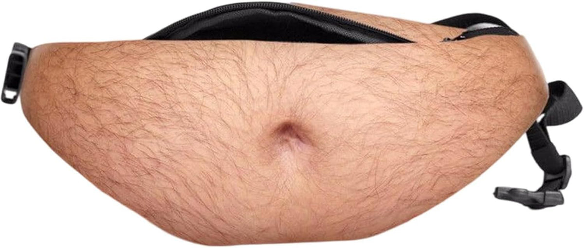 Beer Belly Fanny Pack, Hairy Belly Fanny Pack, Dad Bod Belly Fanny Packs Multiple Styles, Zippered Pocket, Unisex Design, Realistic Fake Belly Waist Bag for Parties & Everyday Essentials, Muscle Abs Version