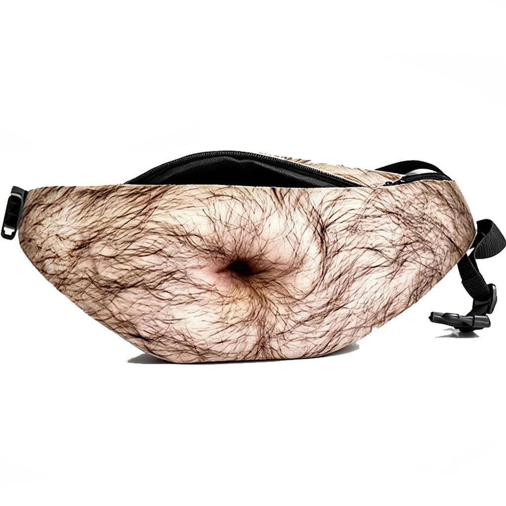 Beer Belly Fanny Pack, Hairy Belly Fanny Pack, Dad Bod Belly Fanny Packs Multiple Styles, Zippered Pocket, Unisex Design, Realistic Fake Belly Waist Bag for Parties & Everyday Essentials, Muscle Abs Version