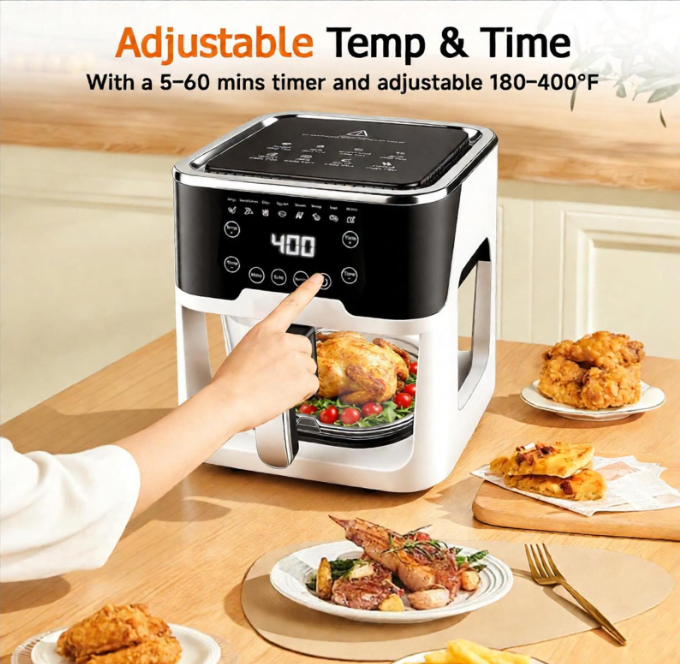 6.0QT Glass Air Fryer with Touchscreen Control – 1500W, Power-Off & Overheat Protection, Adjustable Time & Temperature, 360° Air Circulation, Dishwasher Safe & Easy Clean(white)